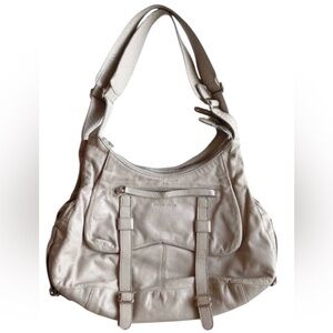 RUDSAK Light Grey Smooth Leather Buckle Strap Shoulder Bag